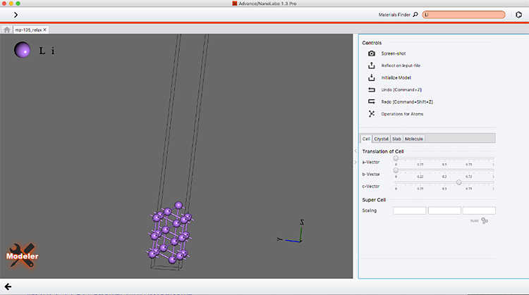Figure 2 Creating a slab model with NanoLabo